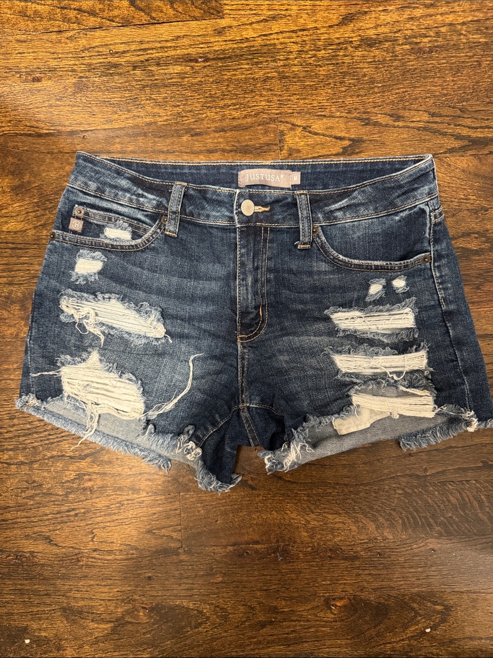 Just USA Dark Blue Distressed Denim Jean Shorts